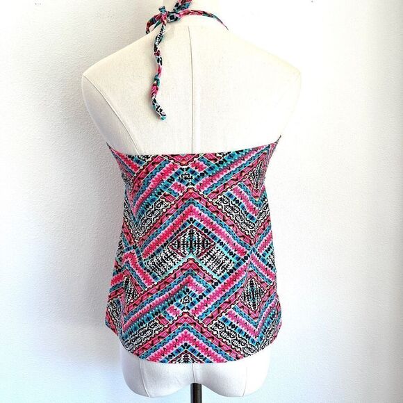 Catalina Tankini Swimsuit Tops Size Medium Multiprint Pink  Aqua Blue White and - Picture 3 of 11